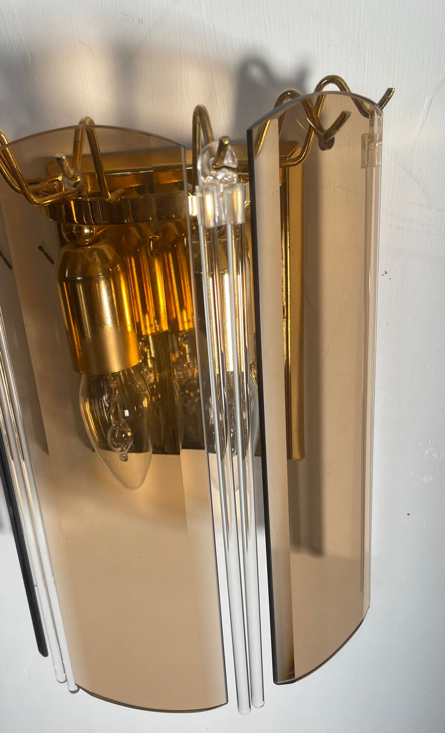 Pair of Italian smoked glass wall lights 1970