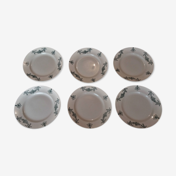 Series of six flat plates in earthenware of Longchamp model Sapho