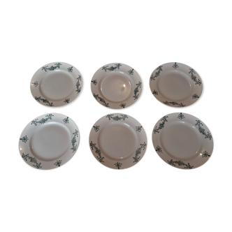 Series of six flat plates in earthenware of Longchamp model Sapho