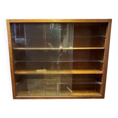 Vitrine murale vintage en bois et verre
