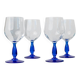 Set of 4 vintage Italian glass wine glasses, clear bowls with royal blue stems, 1980s MCM style