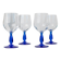 Set of 4 vintage Italian glass wine glasses, clear bowls with royal blue stems, 1980s MCM style