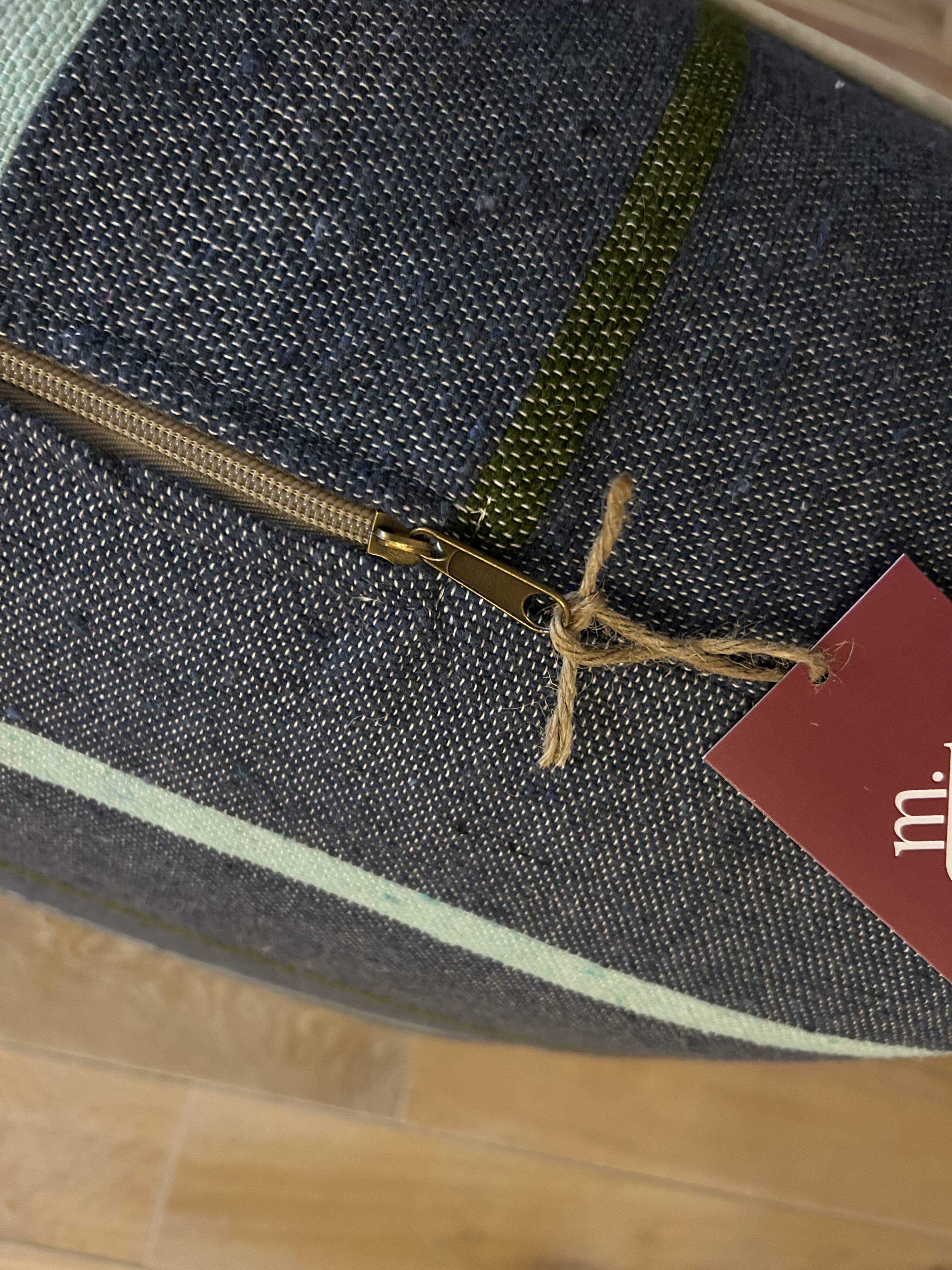 Blue striped cotton pouf