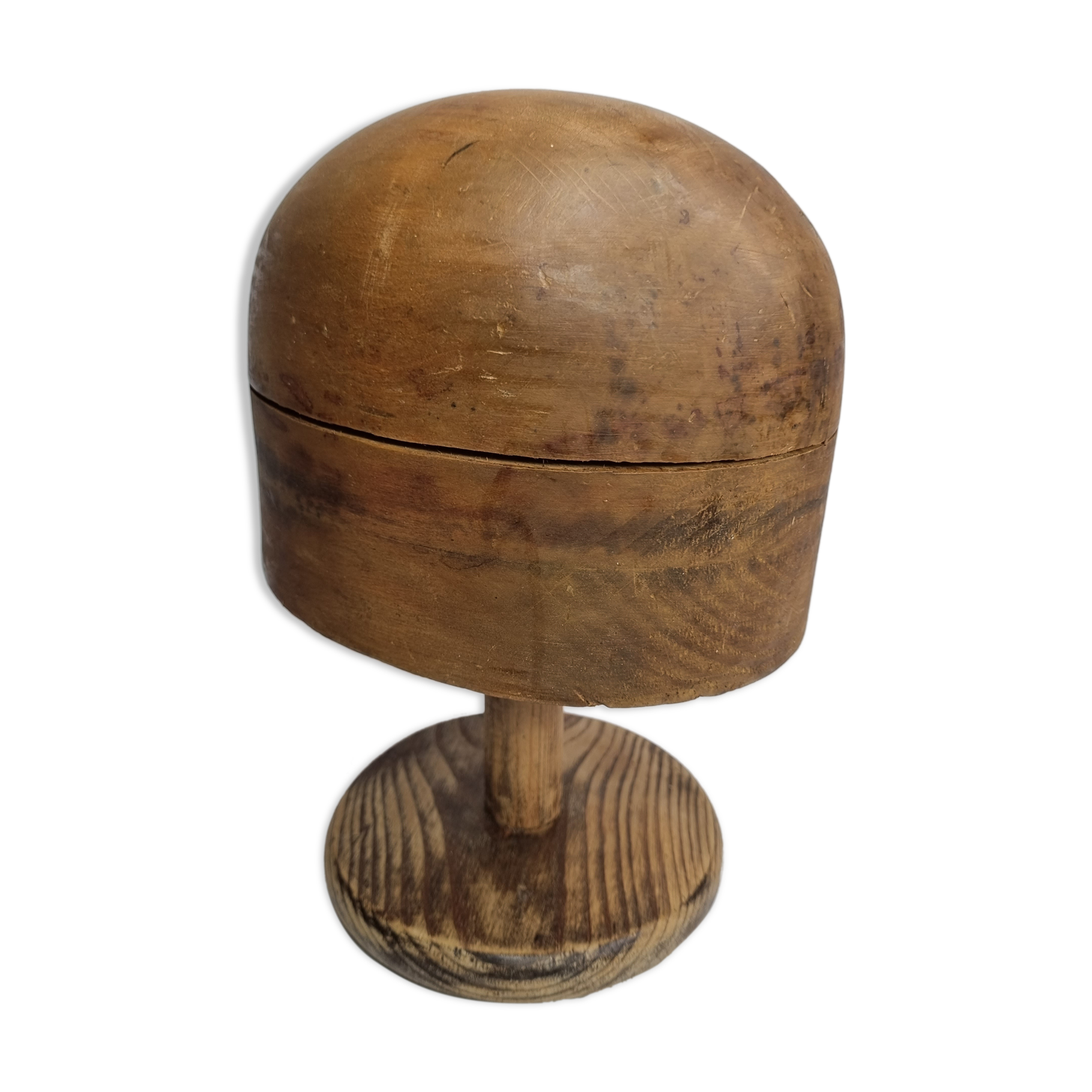 Forme à chapeau en bois ancienne sur pied, 1900