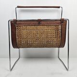 Italian Magazine Rack with Rattan, 1980's