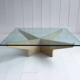 table basse en verre et travertin par Claude Berraldacci