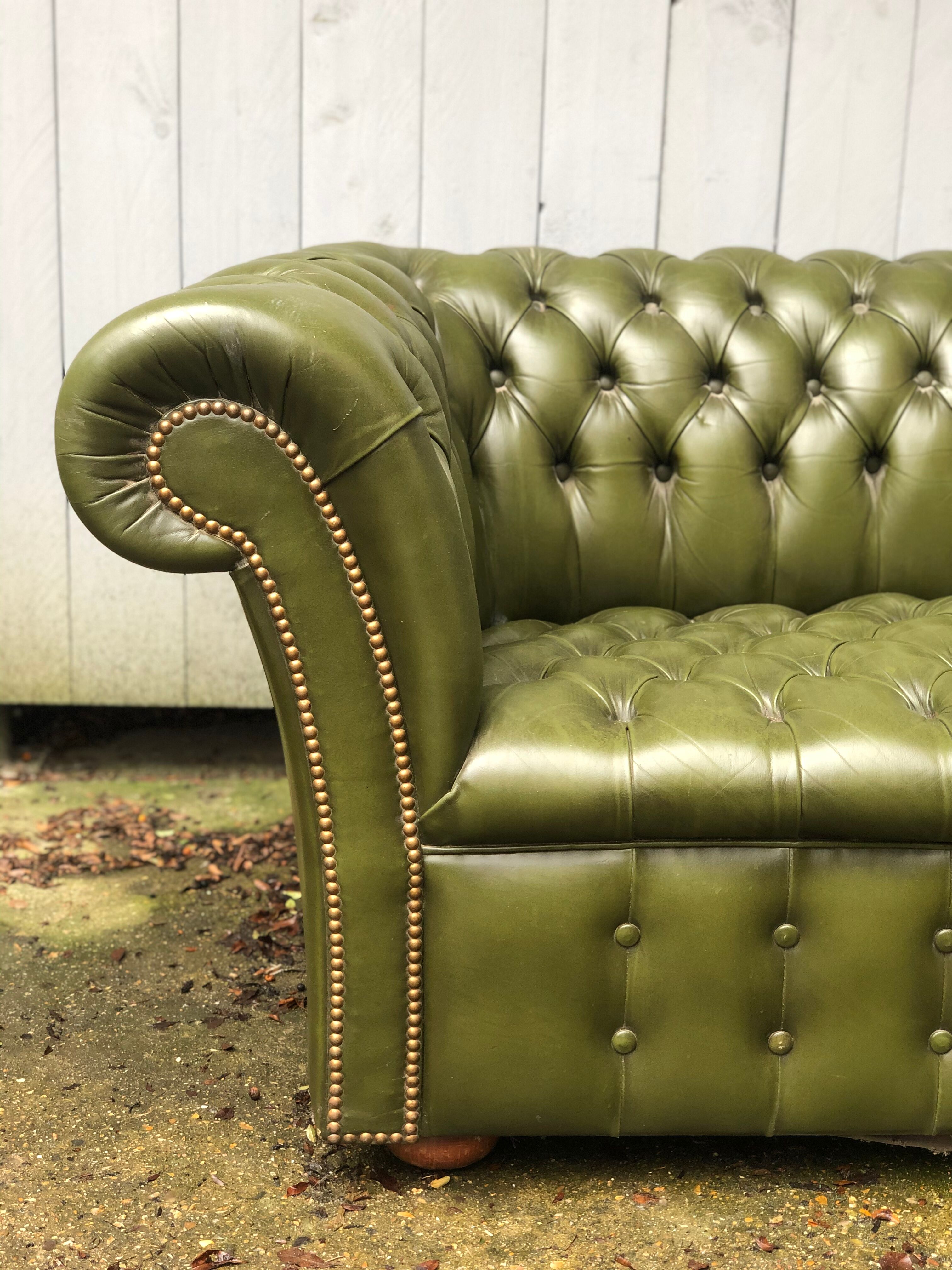 Chesterfield green leather sofa
