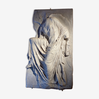 Bas-relief goddess nike drapped classical style marble greek roman style 1980s