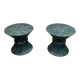 Pair of Bamboo Side Tables in the Shape of a Wheat Sheaf. Turquoise Lacquered.