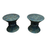 Paire de Bouts de Canapé en Bambou en Forme de Gerbe de Blé. Laqués Turquoi
