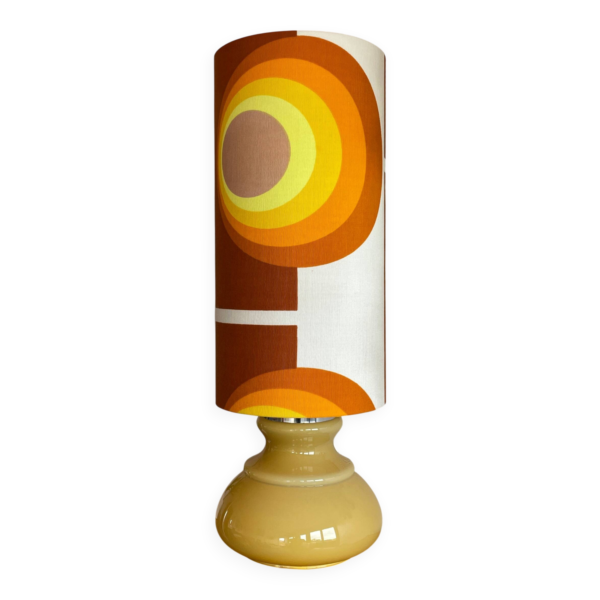 Beige opaline lamp Apollo J - 1970s retro fabric