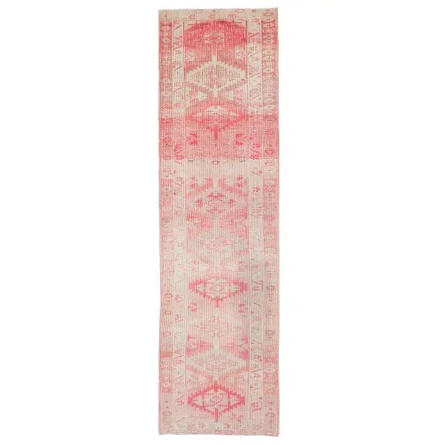 1970s Turkish Hand-Knotted Wool Cotton Pink Runner 88x334