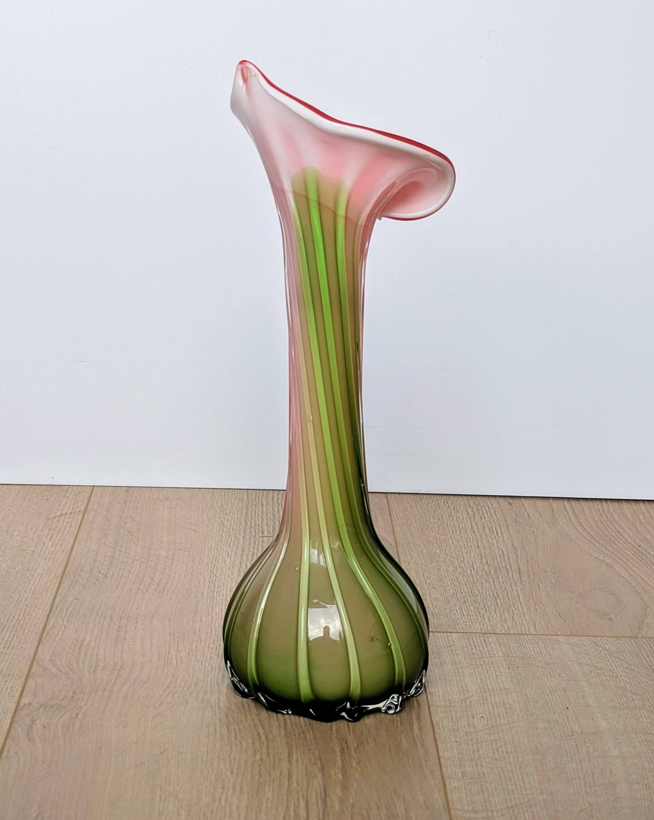 Murano Glass Vase Calla Lily - blown ribbed floral - Italy - Art Deco - 1970-1980