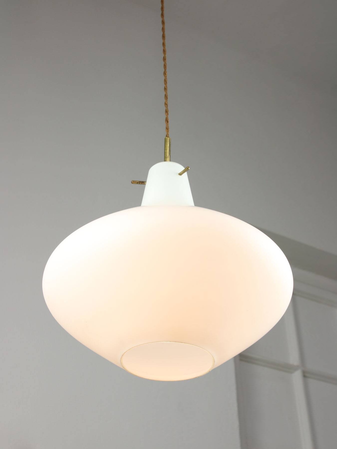 Mid-Century Italian Brass and Opaline Glass Pendant Lamp