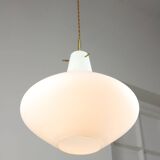 Mid-Century Italian Brass and Opaline Glass Pendant Lamp