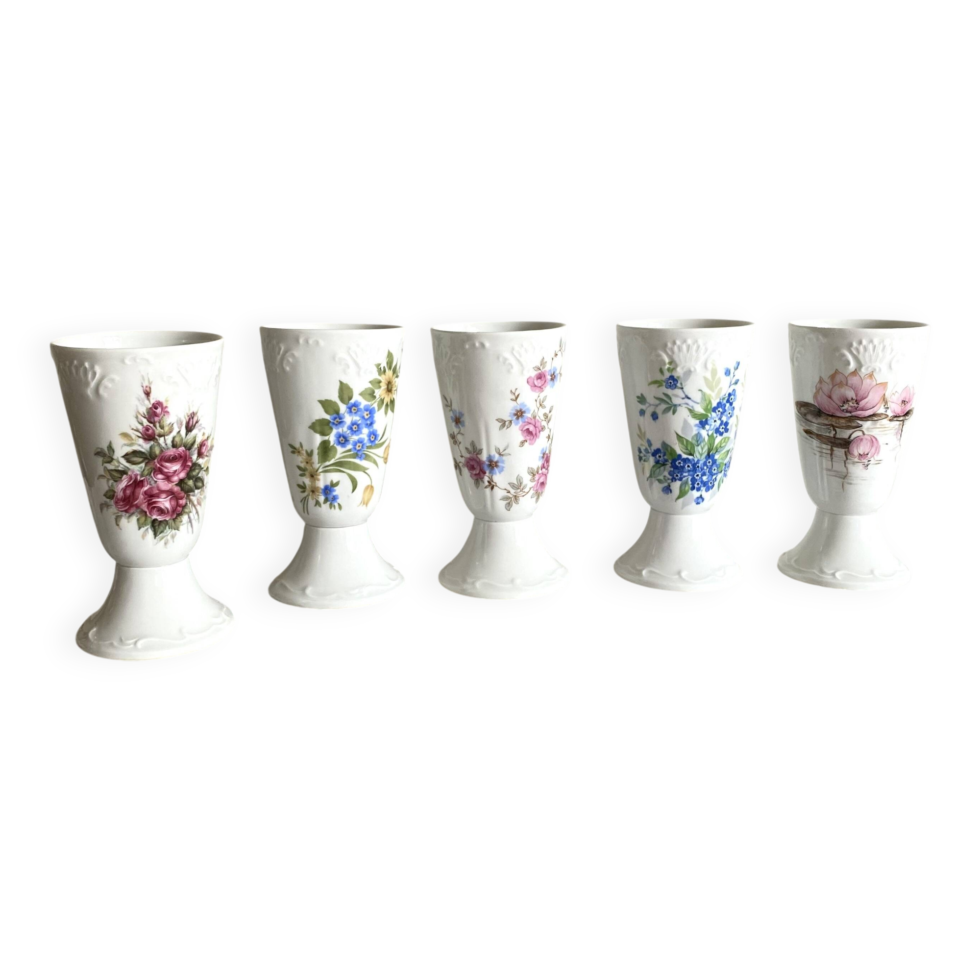 5 Mazagran flower coffee cups porcelain Limoges vintage