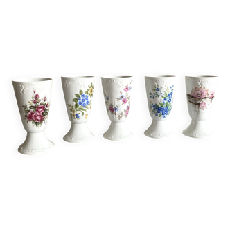 5 Mazagran flower coffee cups porcelain Limoges vintage