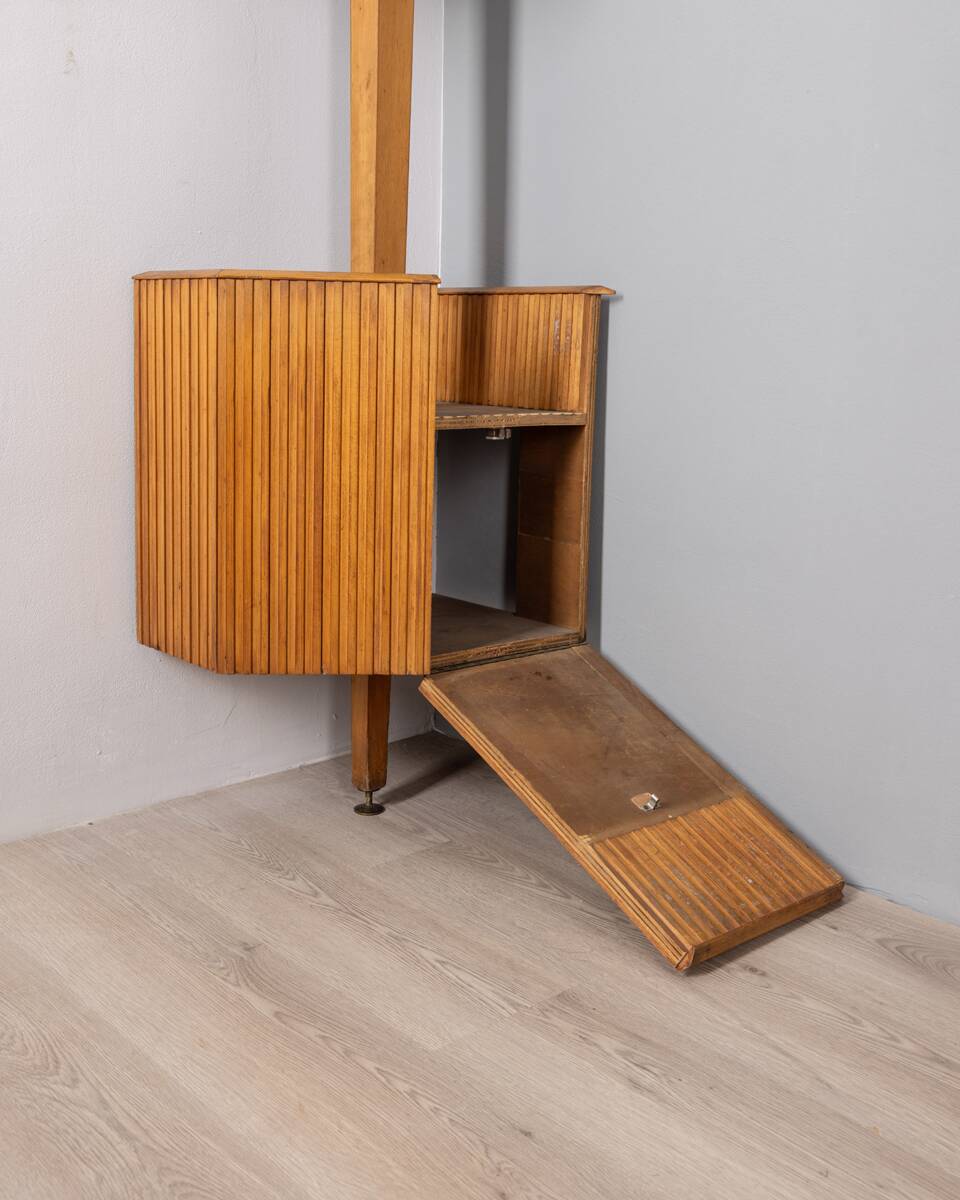 Vintage 1950s floor-to-ceiling corner cabinet in wood italian design