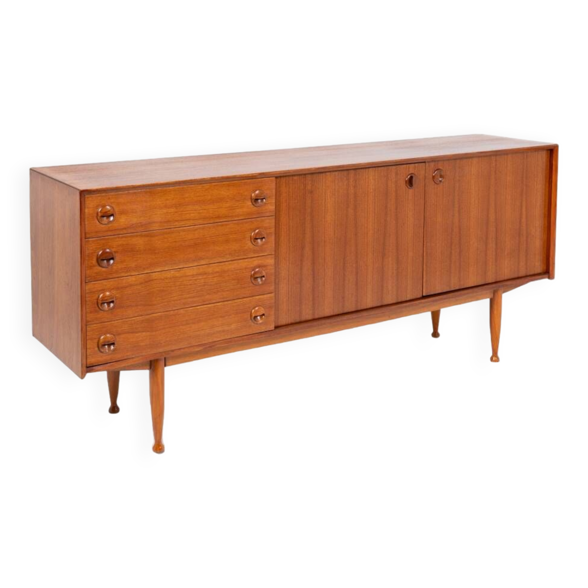Teak sideboard, with four drawers and two doors. 20th century.