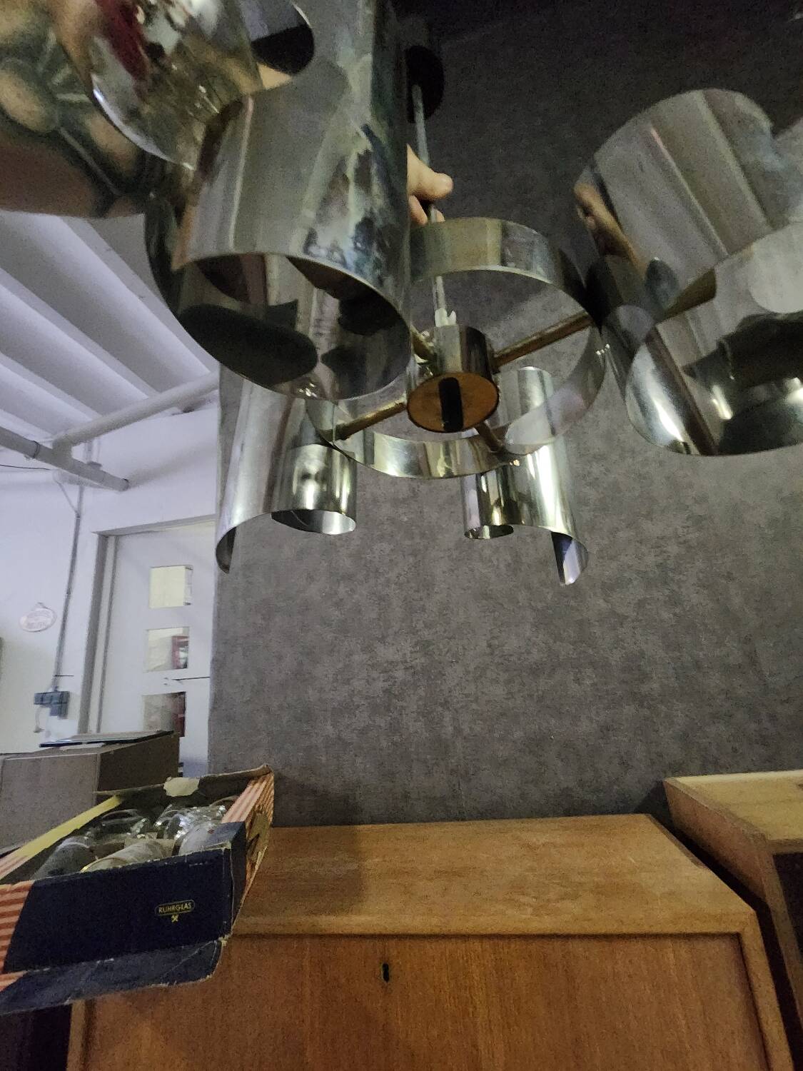 Vintage ceiling light with 4 lights, space age design.