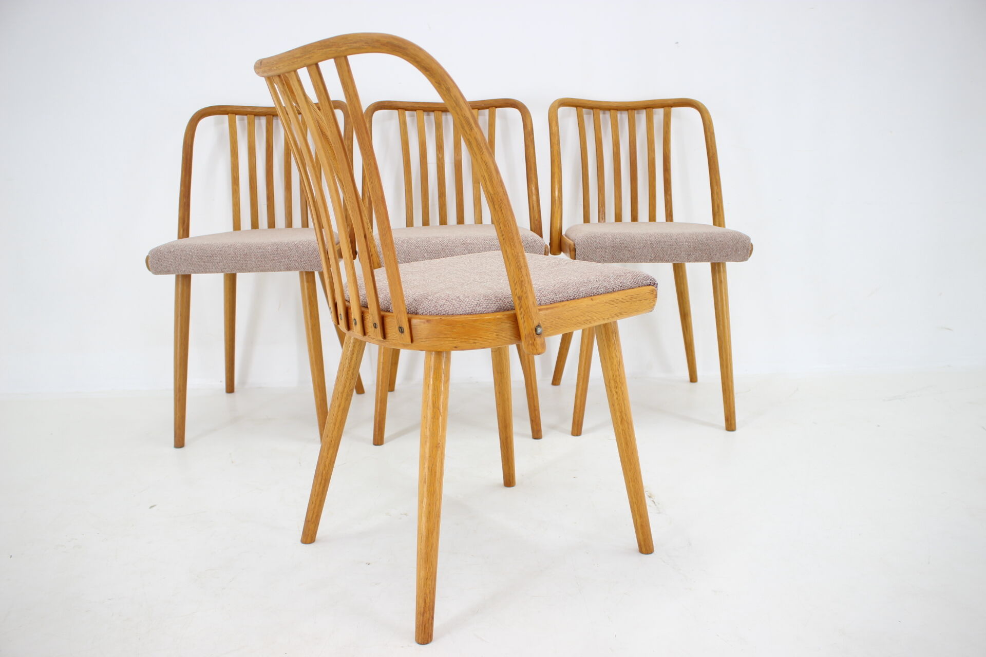 1970s Antonin Suman Set of 4 Oak Dining Chairs, Czechoslovakia