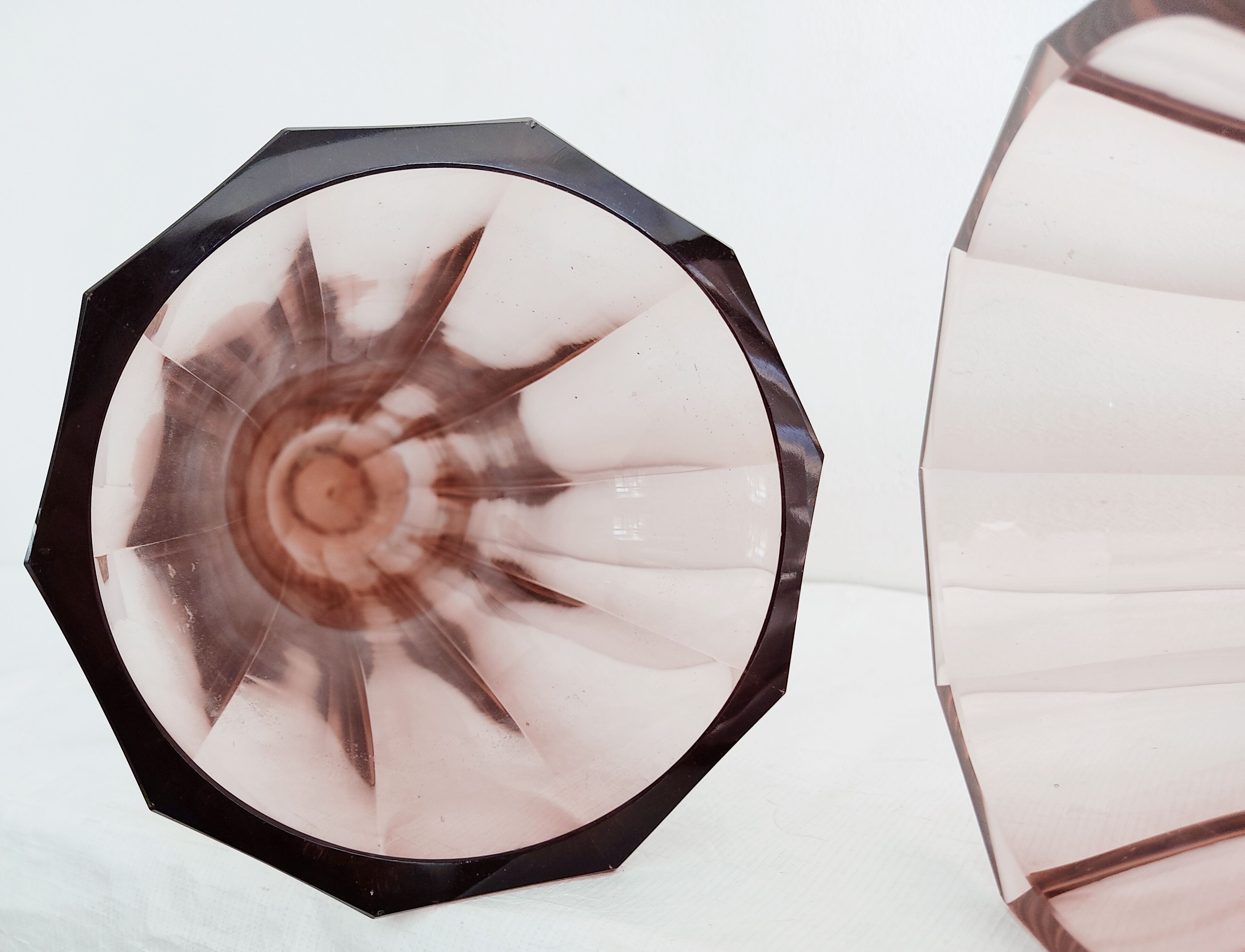 Pair of dark pink crystal vase art deco