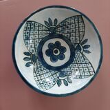 barbotine style salad bowl with blue floral pattern