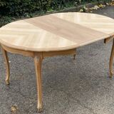 Louis XV style oval extendable round table renovated in raw wood