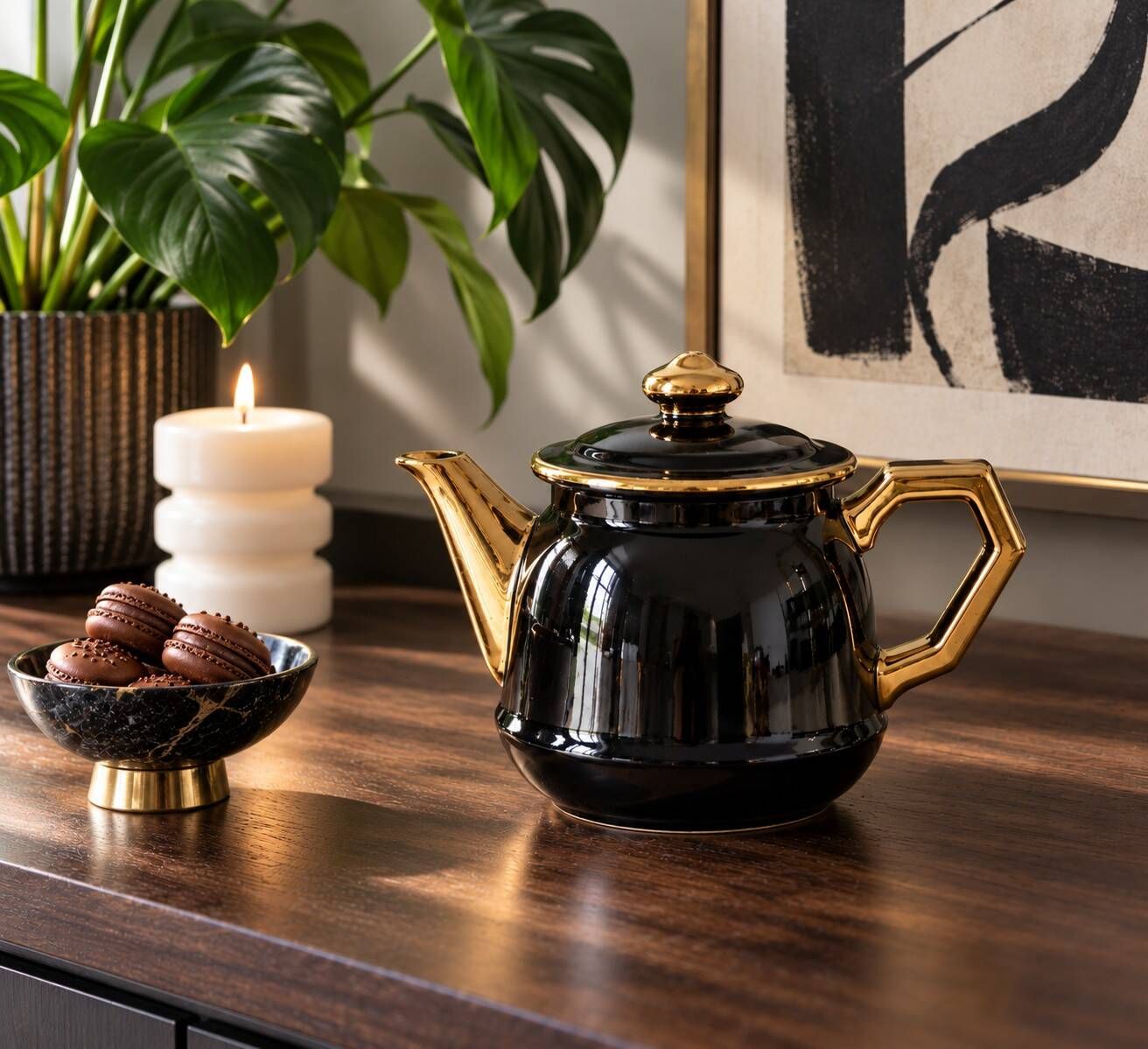 Vintage black and gold teapot RIO – Art Deco style