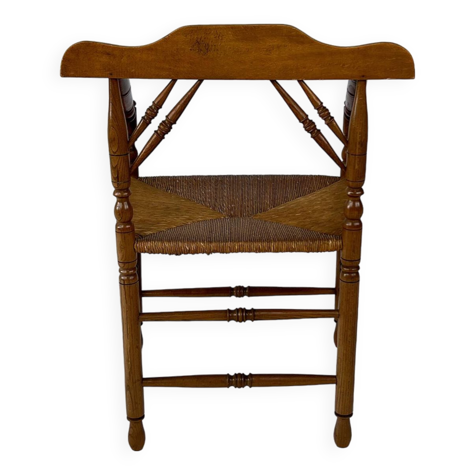 Dutch Antique Oak and Rush Chair, 1930s