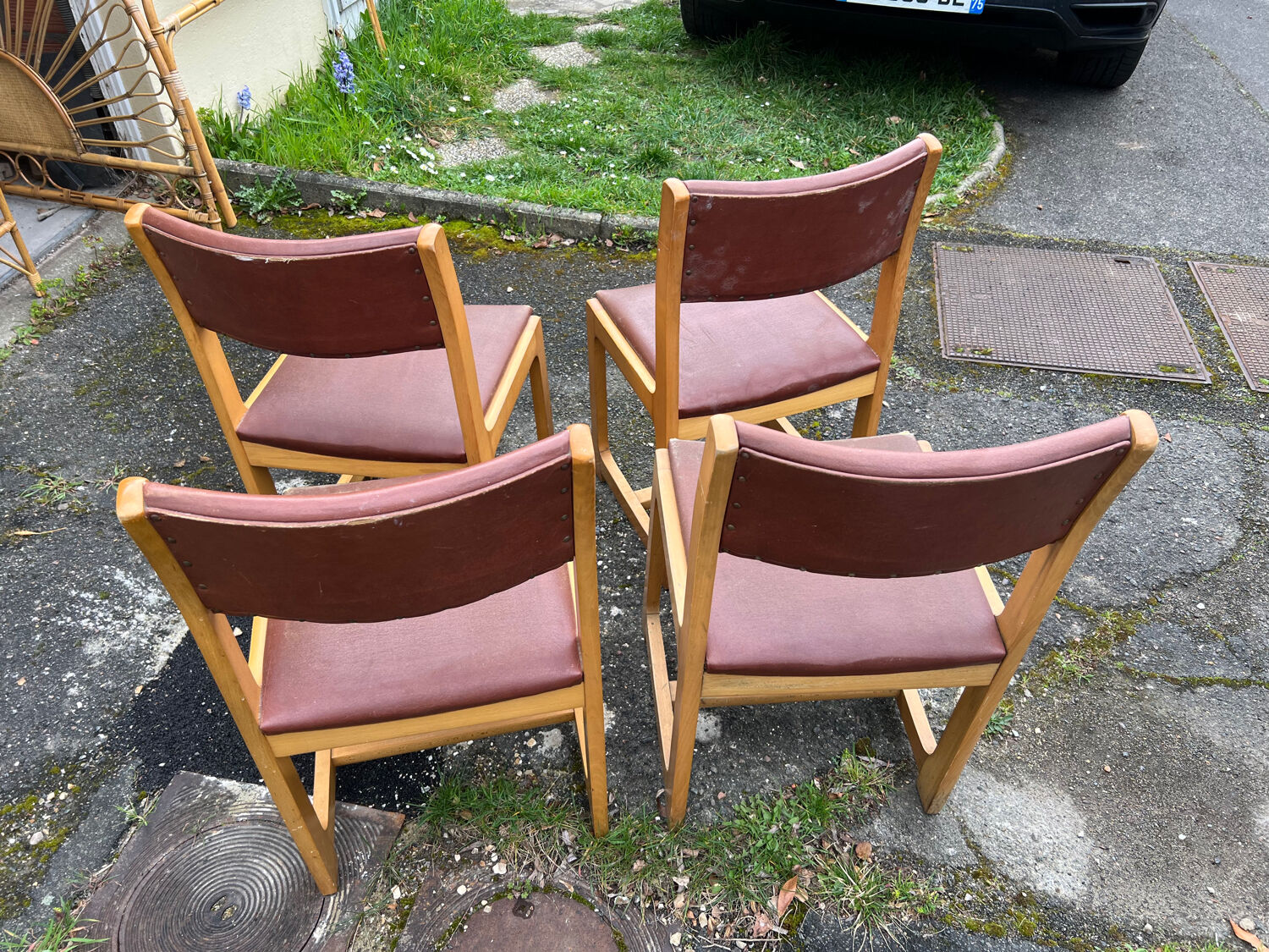 Lot de 4 chaises bois et cuir