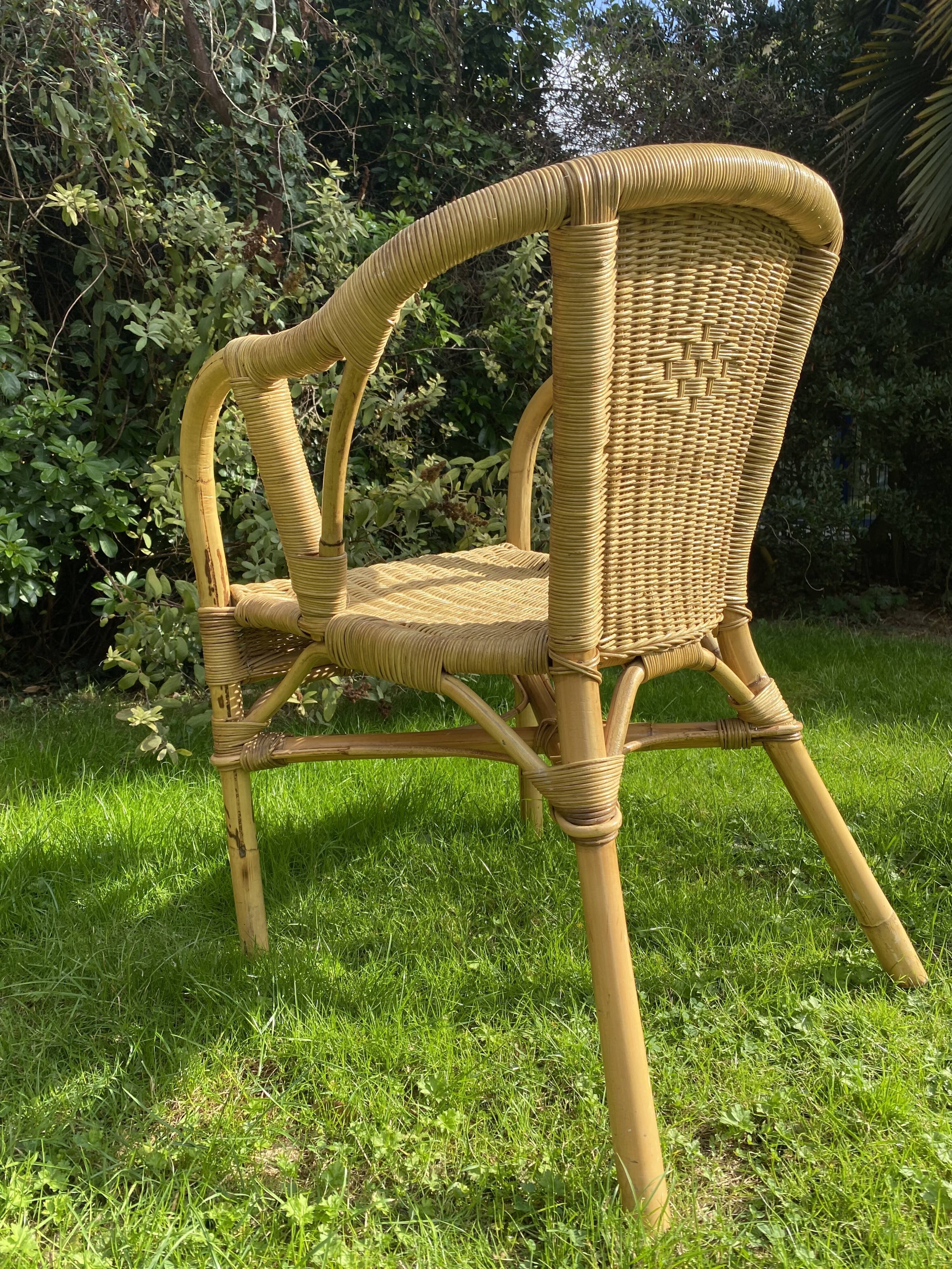 Vintage rattan and wicker armchair