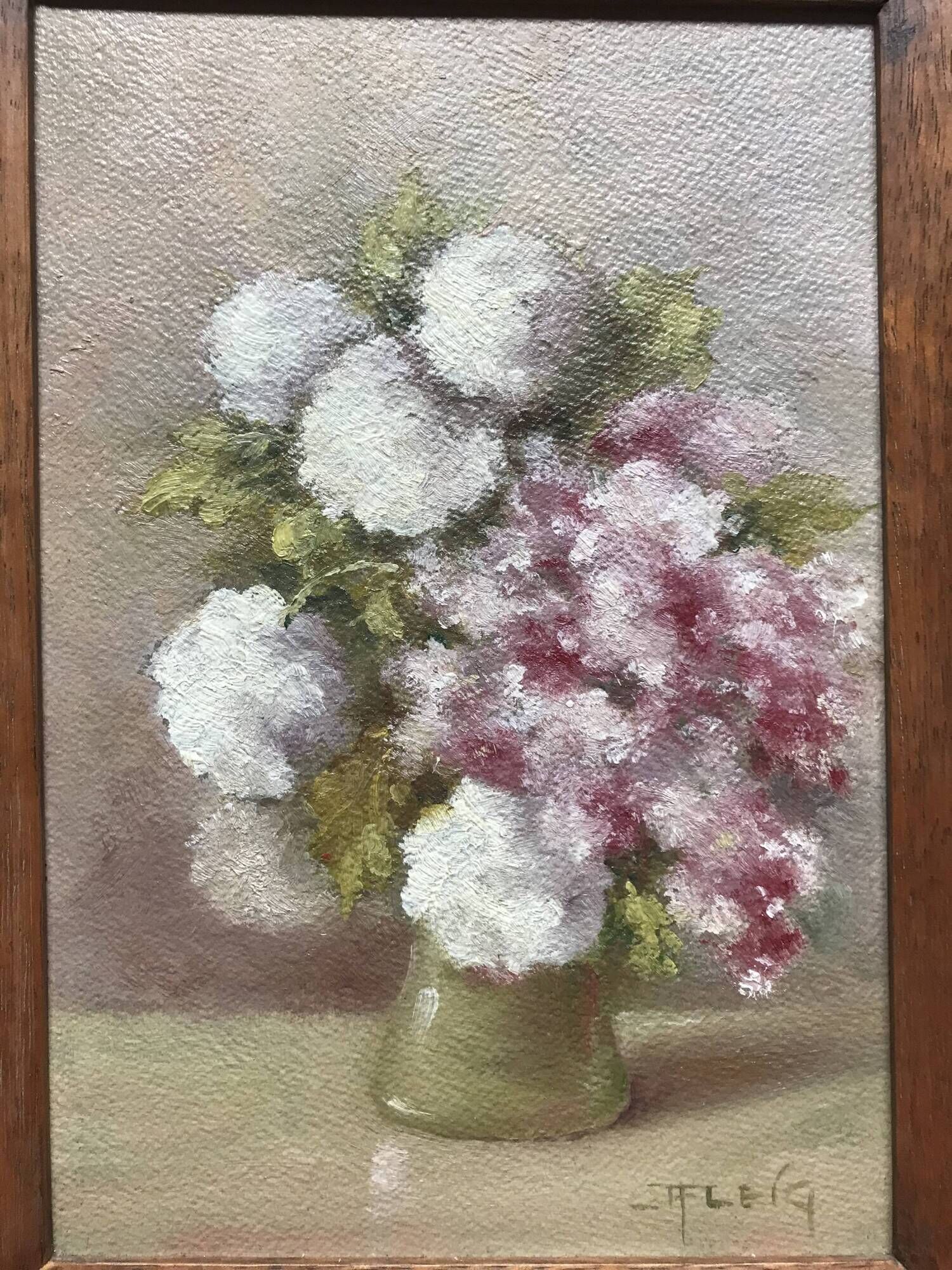 Painting, bouquet of flowers, oil, signed J. Fleig, 20th century