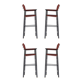 Jeu de 4 tabourets de bar contemporains avec dossier en cuir cognac et métal caoutchouc noir