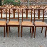 4 chaises art déco chêne massif cannées 1950 avec pieds ronds