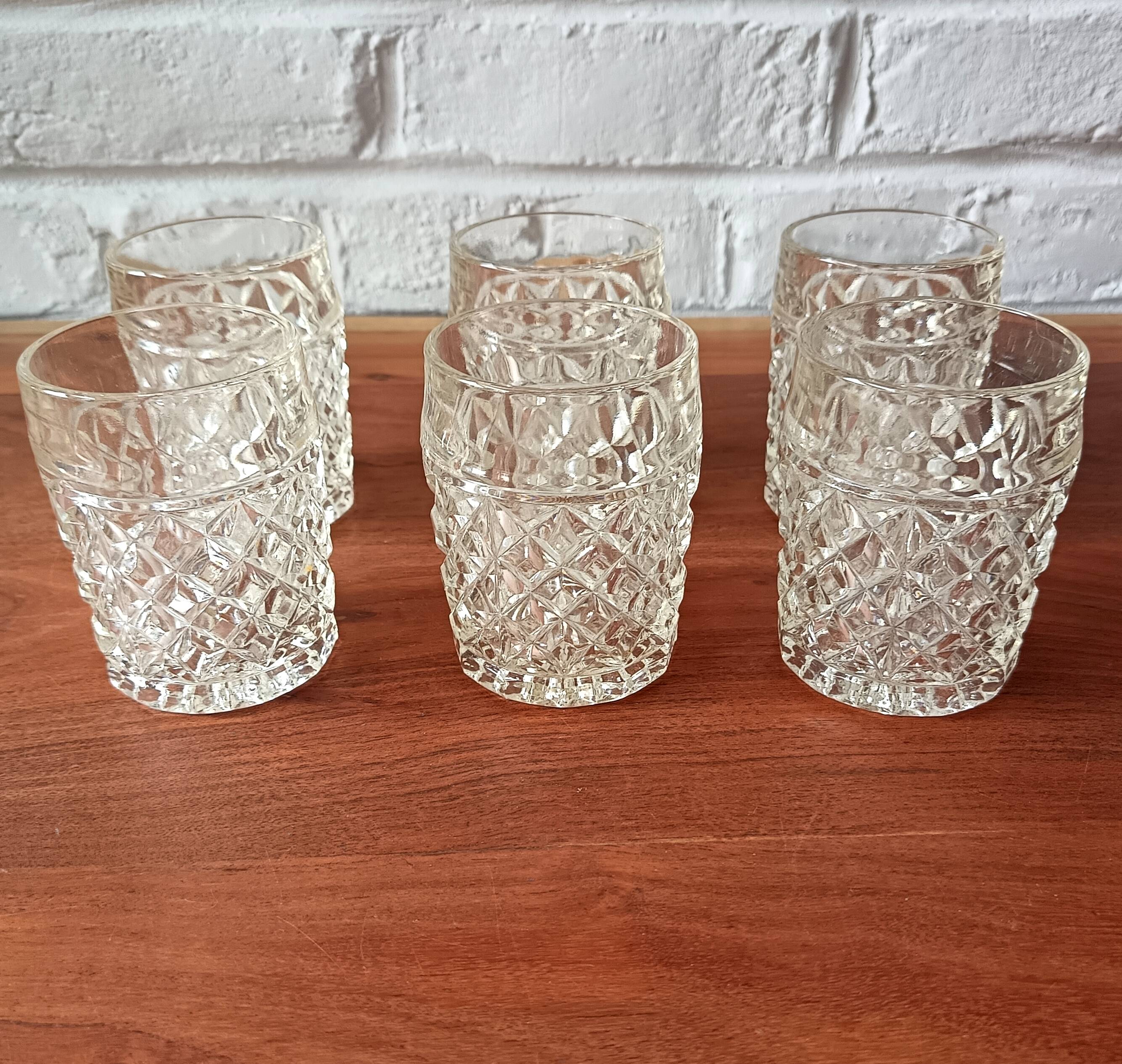 6 vintage italian clear pressed glass whiskey glasses