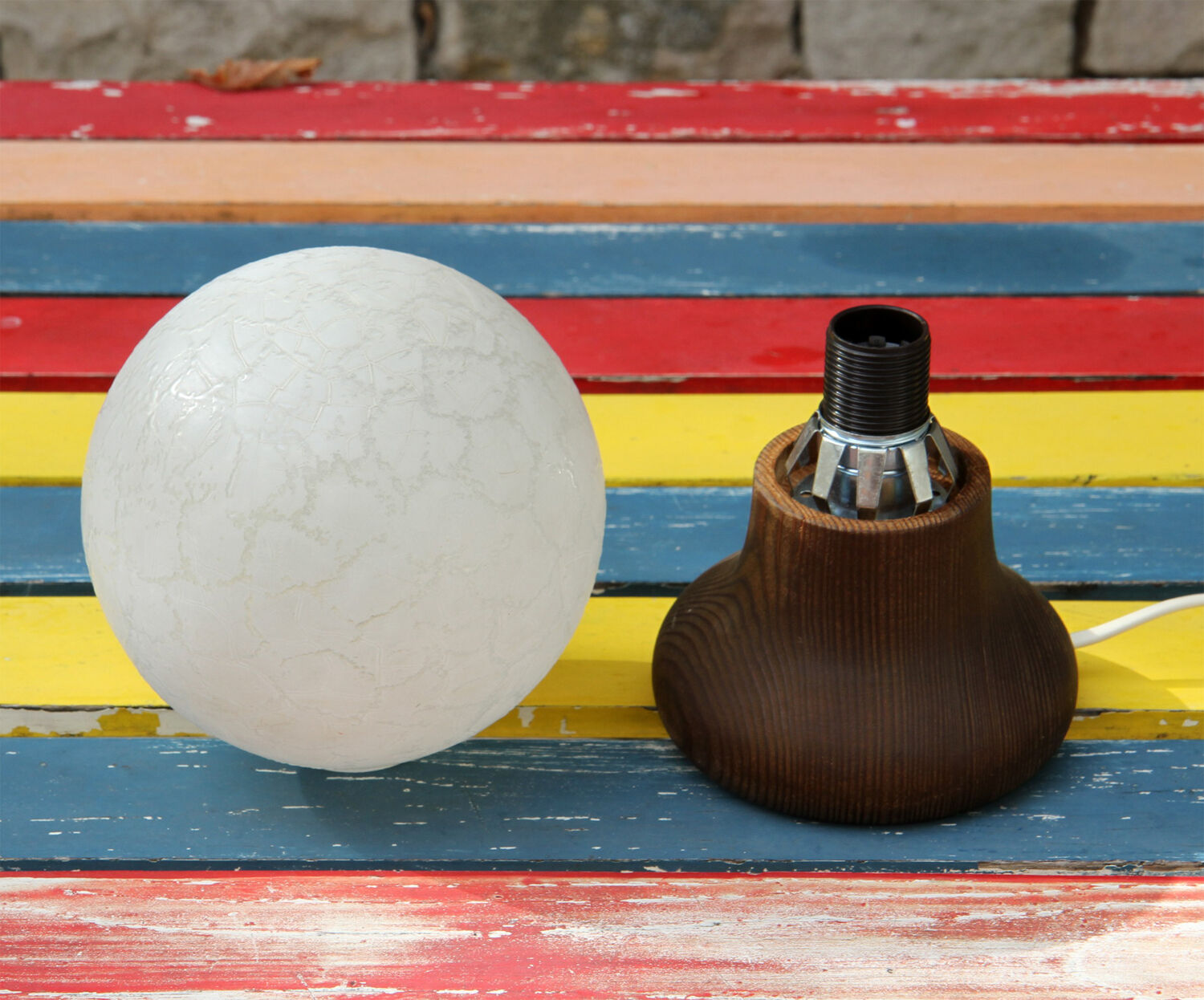 Vintage wooden and glass lamp 1970