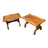 Set of 2 stools carved oak very sturdy top quality