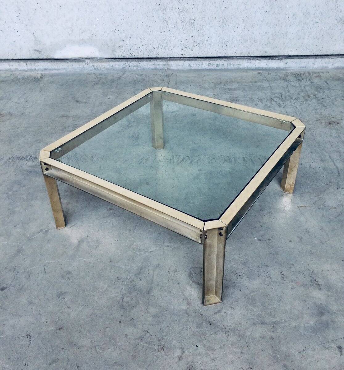 Brass and Glass Square Coffee Table by Peter Ghyczy, 1970s