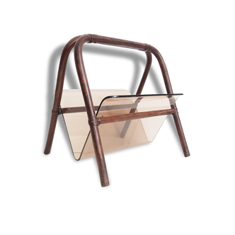 Plexiglas and 70s rattan magazine rack