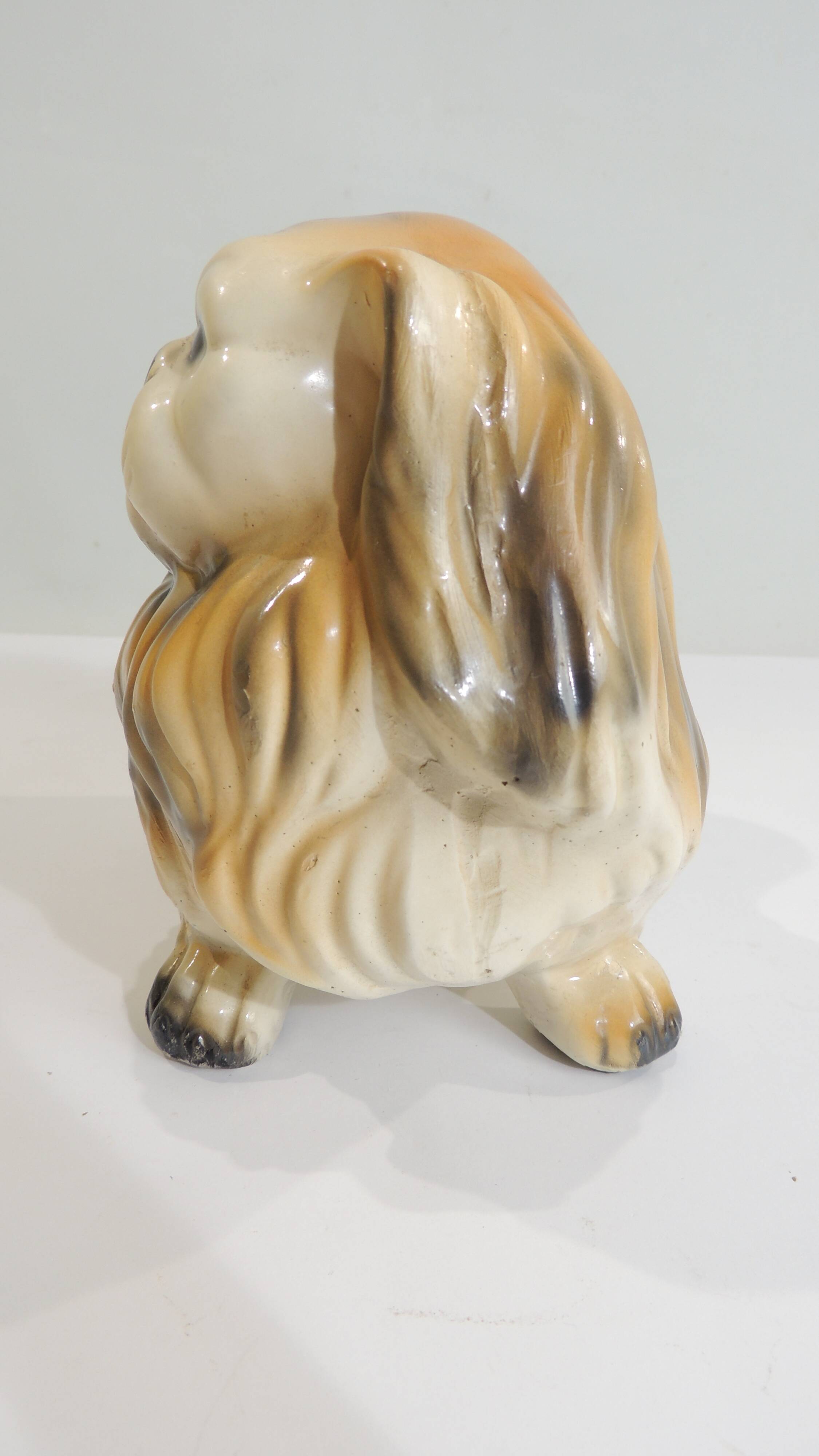 Vintage 1970s ceramic Pekingese dog, decorative figurine, statue.