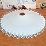 Vintage french frilled glass pendant shade white frosted glass clear edge 3649