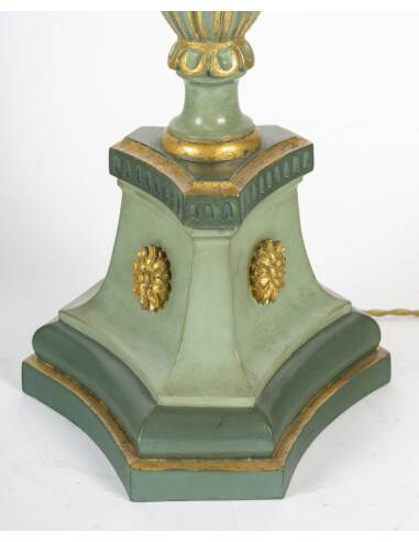 Carved, lacquered and gilded wooden lamp, 1950-1960, Louis XVI style.