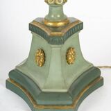 Carved, lacquered and gilded wooden lamp, 1950-1960, Louis XVI style.