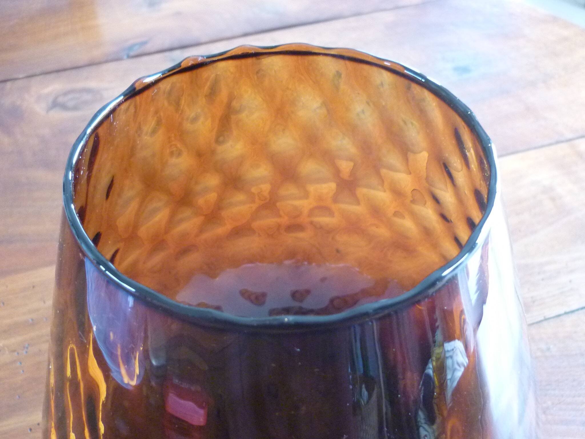 Vintage amber & clear glass footed vase