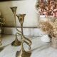 Art Nouveau style brass candlestick trio