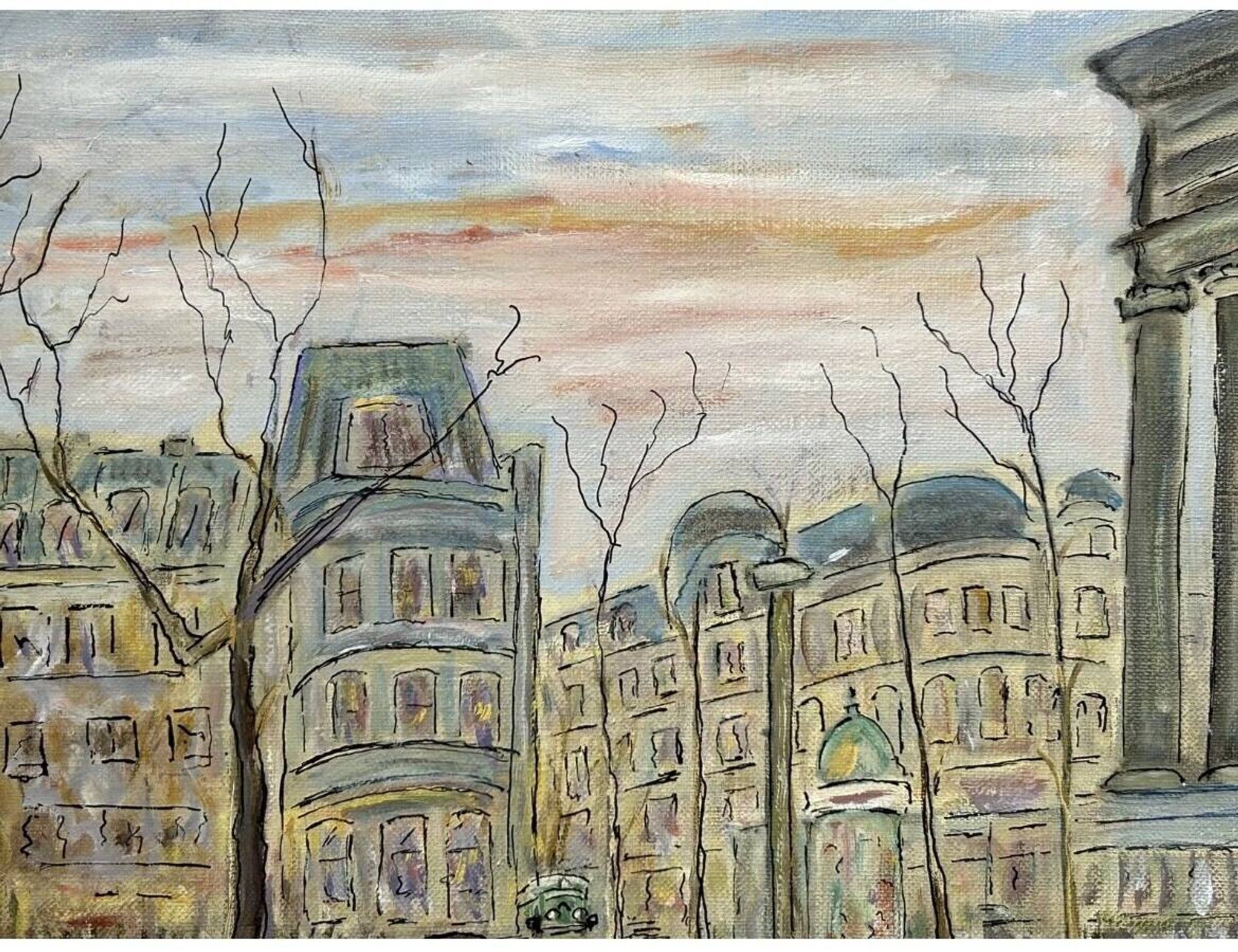 Vintage Mid-Century Caroline Bennett Paris Cityscape Scene Oil Painting