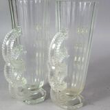 Pair of Art-deco glass vases signed Verlis. Good condition.