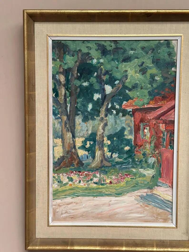Original Swedish Oil on Panel – “House in Naantali” by John Rosenqvist – Signed – Vintage and Framed – 56.5 × 42 cm (22.2" × 16.5")