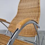 Vintage chrome and wicker rocking chair, 1970s